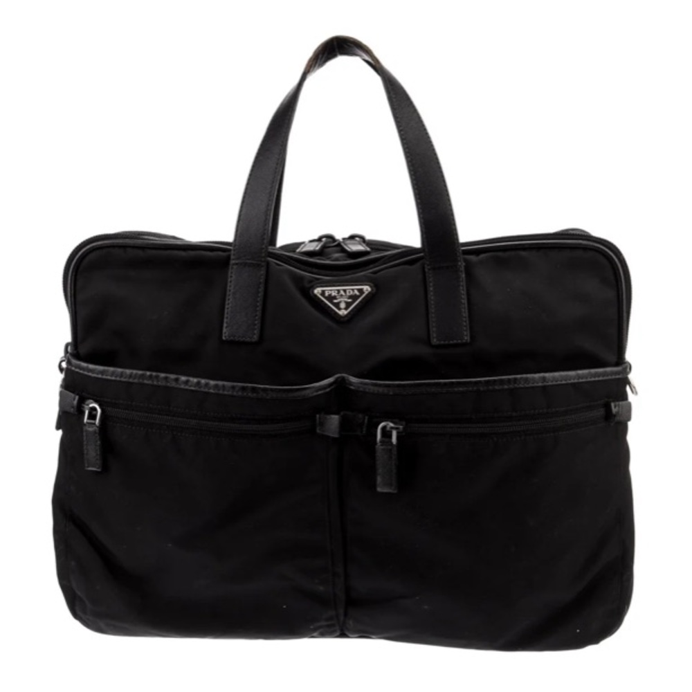 Prada Black re-Nylon saffiano leather Travel Tote Bag